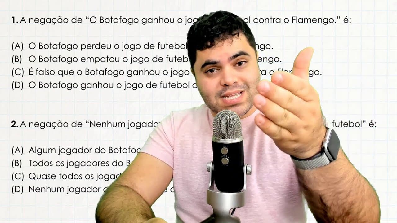 Thumbnail: ✔️ QUESTÕES DE CONCURSO PÚBLICO sobre Negação de Proposições Simples | Curso de RLM | Aula 04