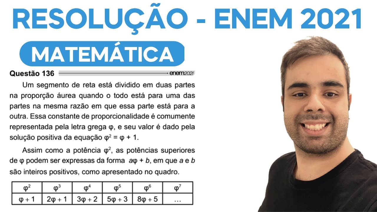 Thumbnail: ENEM 2021 – Um segmento de reta está dividido em duas partes na proporção áurea quando o todo está
