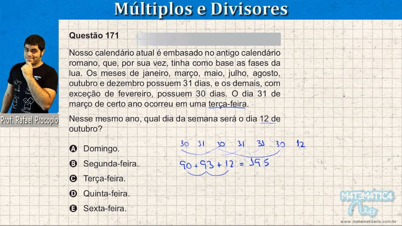 Thumbnail: ENEM PPL 2010 Matemática #36 - Resto de uma Divisão e Dia da Semana de uma Data