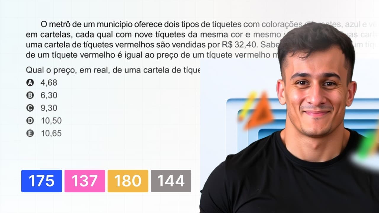 Thumbnail: ENEM 2023 — O metrô de um município oferece dois tipos de tíquetes com colorações diferentes, azul e