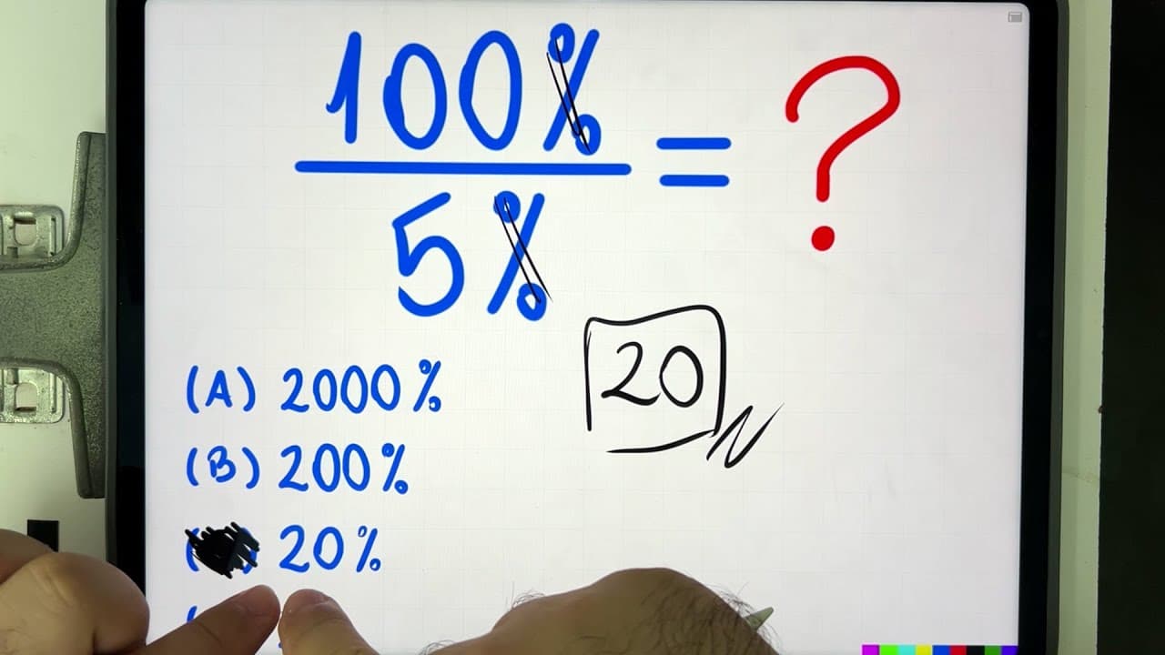 Thumbnail: 🤯 MATEMÁTICA BÁSICA DESBUGADA - 100% ÷ 5% = ??? Você sabe resolver essa divisão com porcentagem?