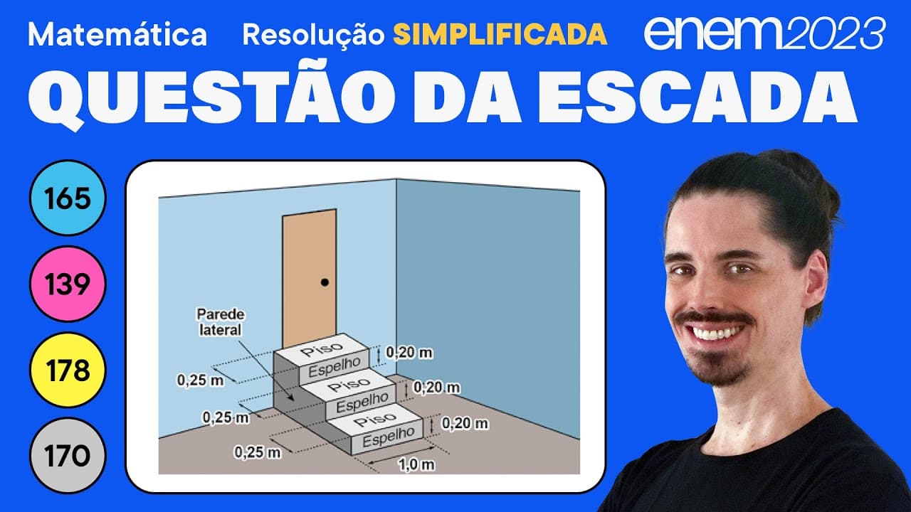Thumbnail: 🔵 Questão da escada: ENEM 2023 Matemática (Simplificada) - Área de Figuras Planas
