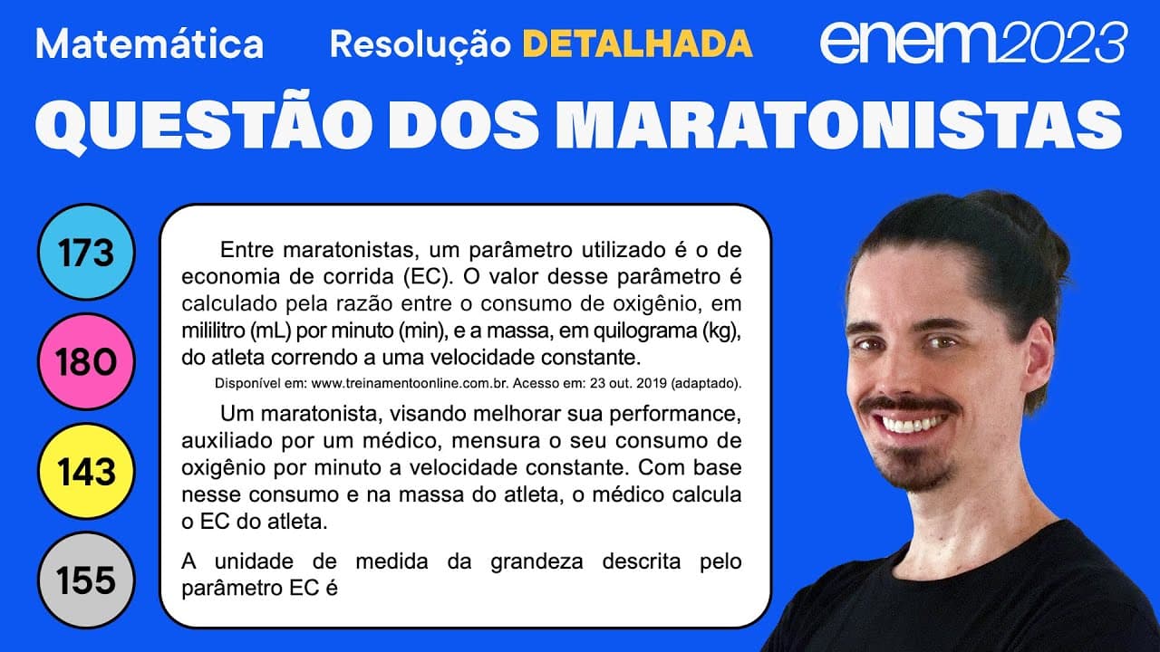 Thumbnail: 🔵 Questão da economia de corrida: ENEM 2023 Matemática (Detalhada) - Razão e Proporção