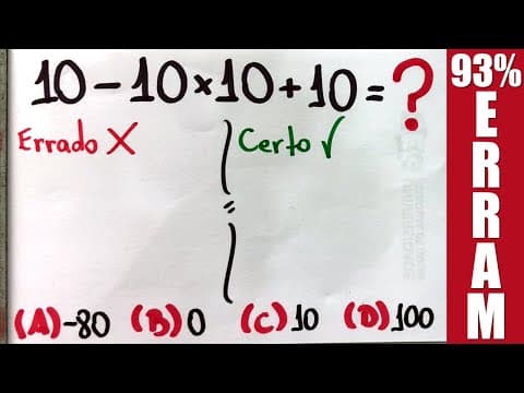 Thumbnail da aula: ⚠️ 10-10×10+10 O Desafio de Matemática que BUGOU A INTERNET 🤯 Resolvido por Rafael Procopio
