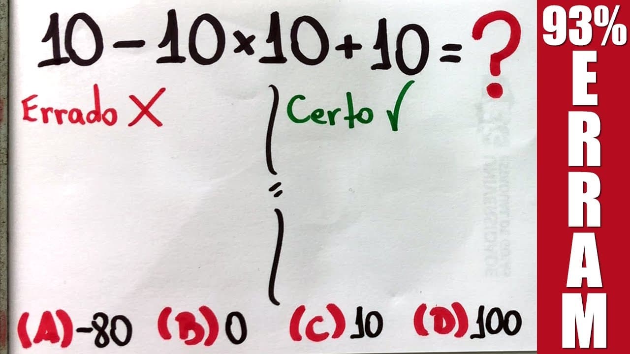 Thumbnail: ⚠️ 10-10×10+10 O Desafio de Matemática que BUGOU A INTERNET 🤯 Resolvido por Rafael Procopio