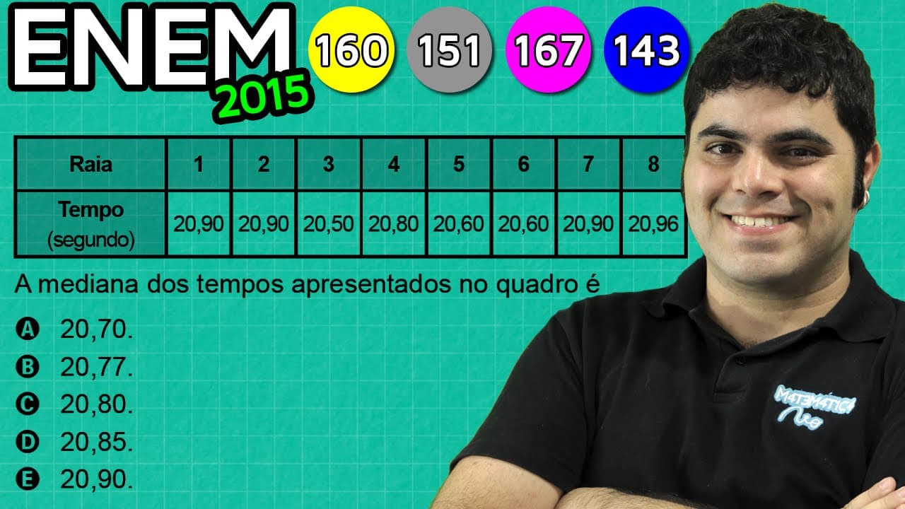 Thumbnail: ENEM 2015 Matemática #8 - Estatística e Cálculo da Mediana e Média Aritmética