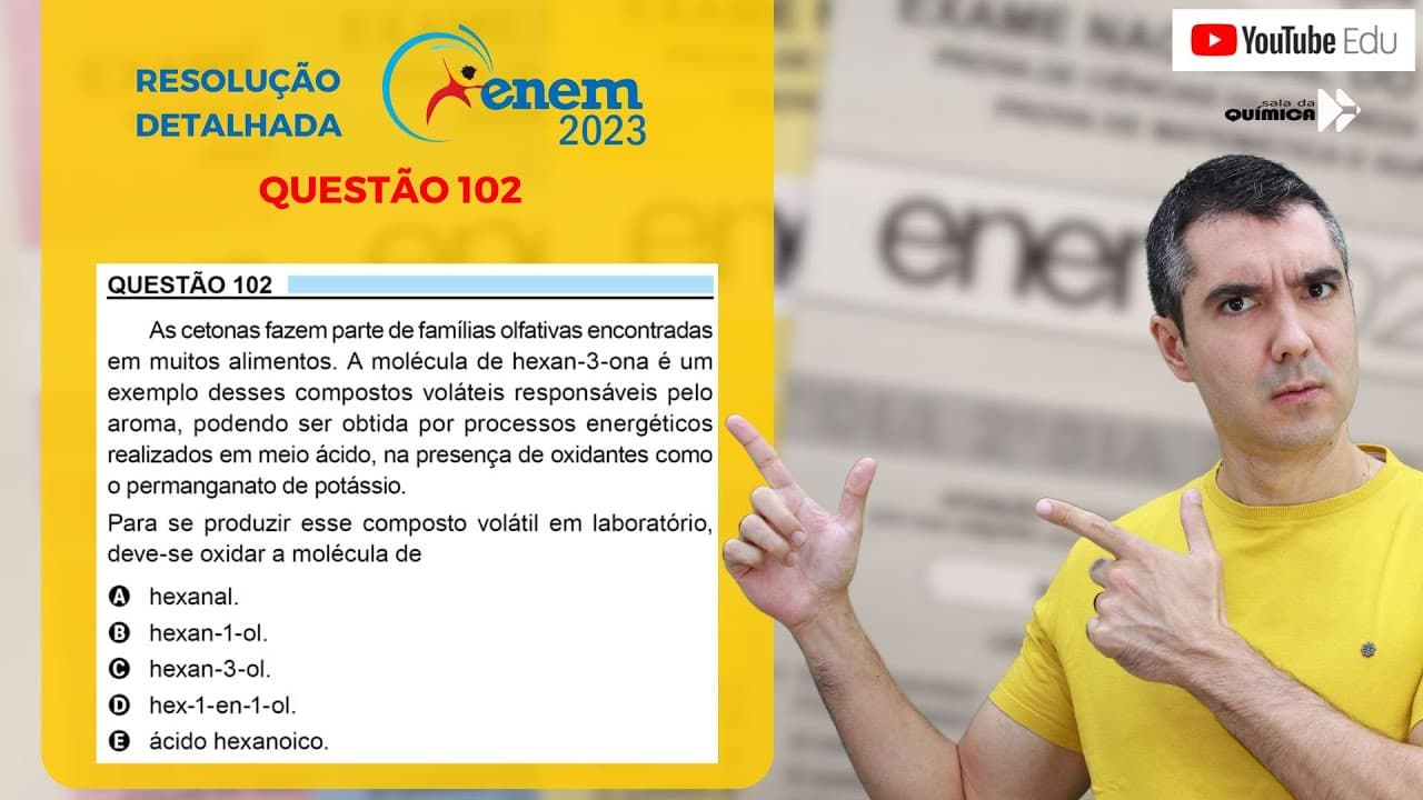 Thumbnail: QUÍMICA ENEM 2023! "As cetonas fazem parte de famílias olfativas encontradas em muitos alimentos..."