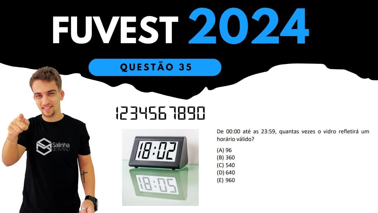 Thumbnail: FUVEST 2024 - QUESTÃO 35 - Um relógio digital utiliza os seguintes numerais para representar um