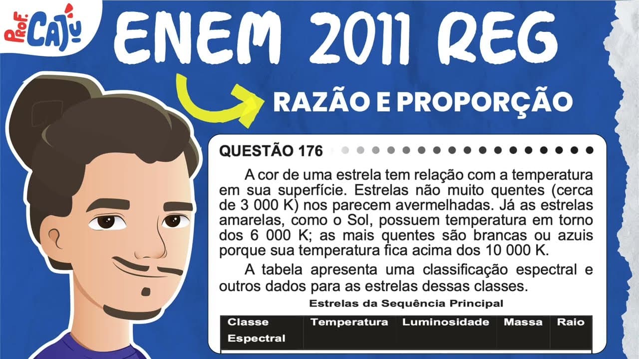 Thumbnail: [ENEM 2011] 176 📘 RAZÃO E PROPORÇÃO A cor de uma estrela tem relação com a temperatura em sua