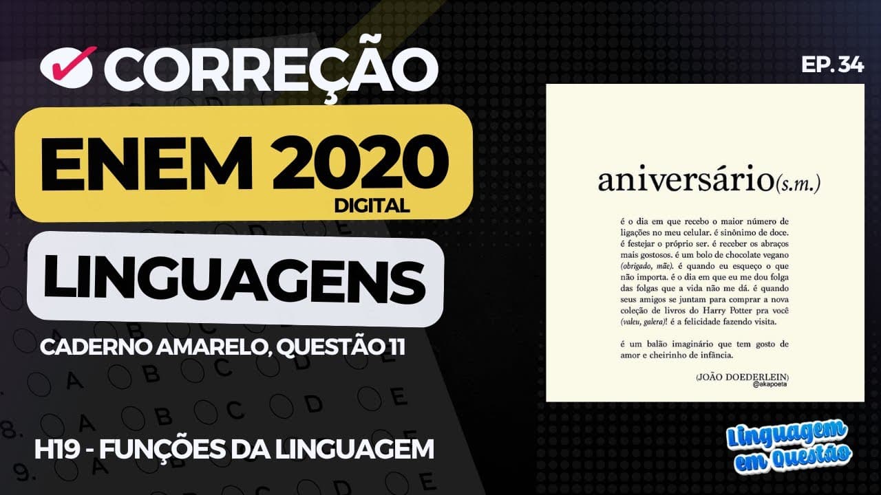 Thumbnail: ENEM 2020 digital:🤡 MARCA QUAL quando tem duas? (H19 | Funções da linguagem | Amarelo, 11) #34