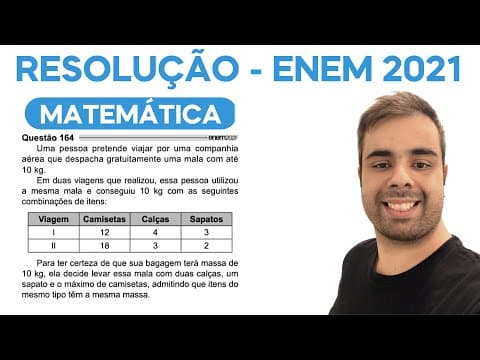Thumbnail da aula: ENEM 2021 – Uma pessoa pretende viajar por uma companhia aérea que despacha gratuitamente uma mala