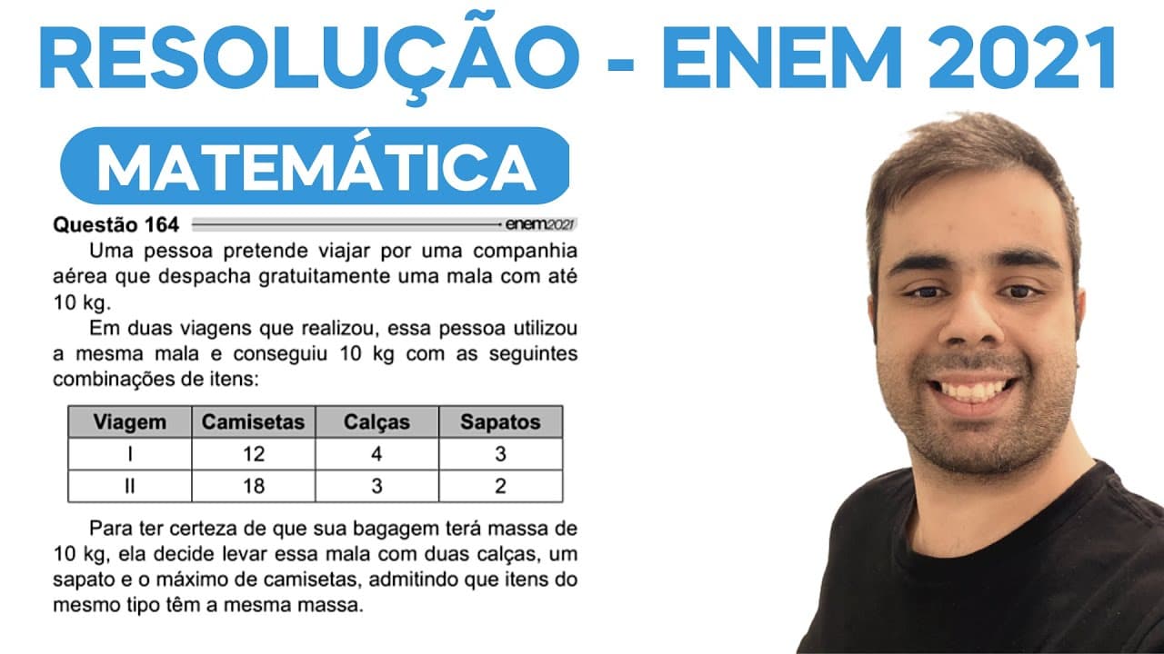 Thumbnail: ENEM 2021 – Uma pessoa pretende viajar por uma companhia aérea que despacha gratuitamente uma mala