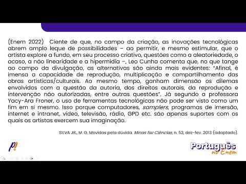Thumbnail da aula: ENEM 2022 - ESTUDO DO SENTIDO | Ciente de que, no campo da criação, as inovações tecnológicas...