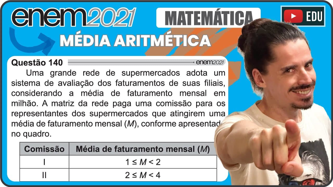Thumbnail: [ENEM 2021] 140 📘 MÉDIA ARITMÉTICA Uma grande rede de supermercados adota um sistema de avaliação