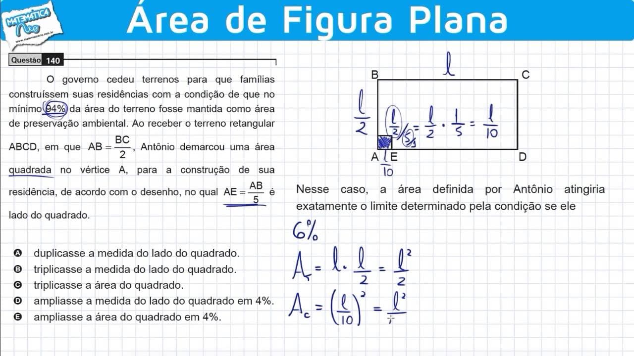 Thumbnail: ENEM 2009 Matemática #5 - Área de Figura Plana e Porcentagem