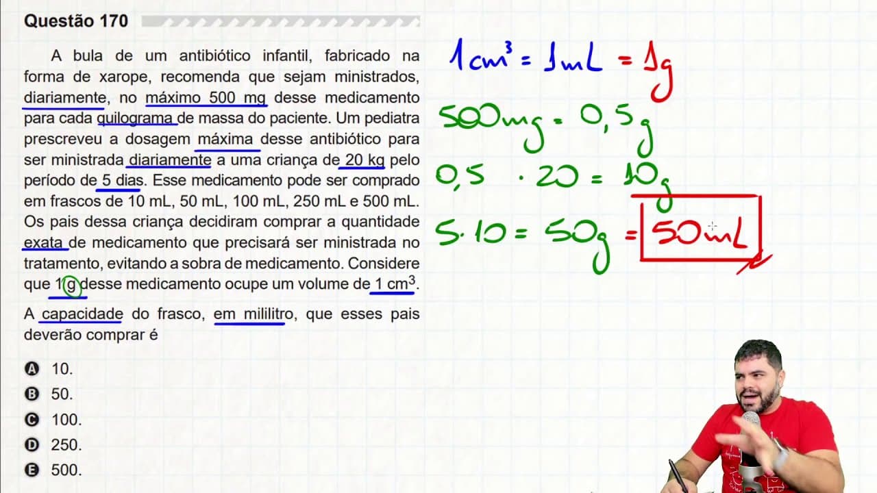 Thumbnail: 🔥 Questão sobre UNIDADE DE MEDIDA DE CAPACIDADE 170 ENEM 2019 | A bula de um antibiótico infantil