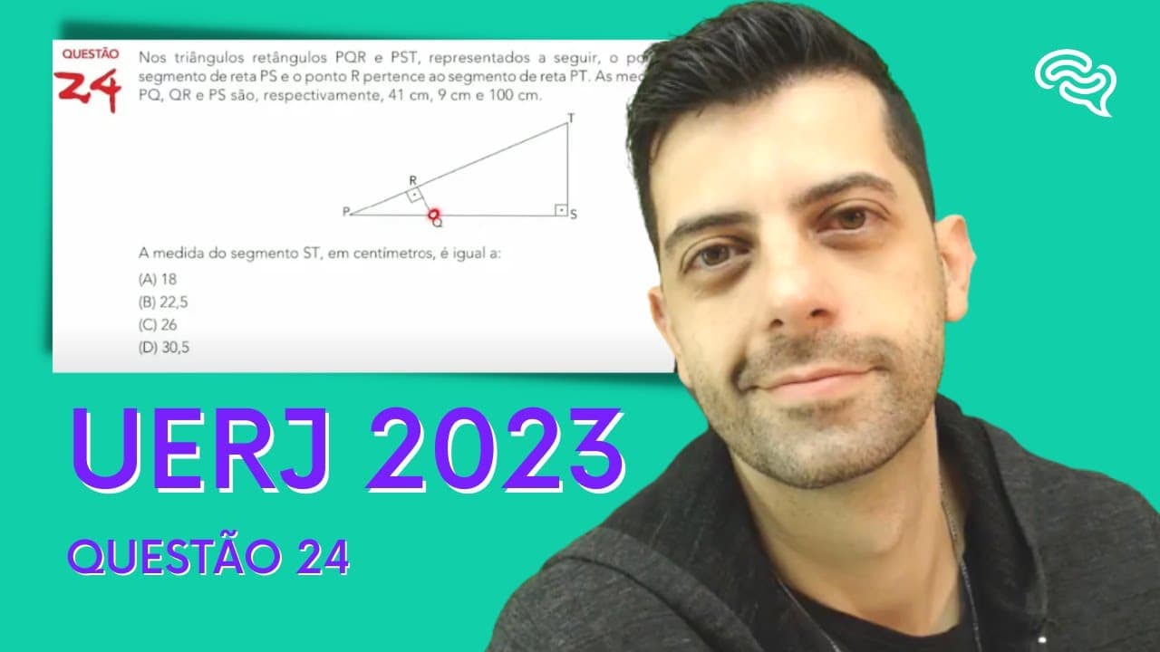 Thumbnail: UERJ 2023 - Q24 - Nos triângulos retângulos PQR e PST, representados a seguir, o ponto Q pertence