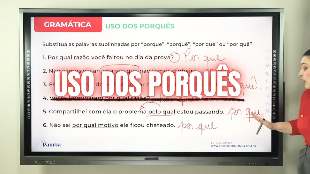 Thumbnail: USO DOS PORQUÊS: RESOLVENDO EXERCÍCIOS - Professora Pamba