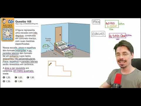 Thumbnail da aula: [ENEM 2023] 165 📘 GEOMETRIA PLANA A figura representa uma escada com três degraus, construída em