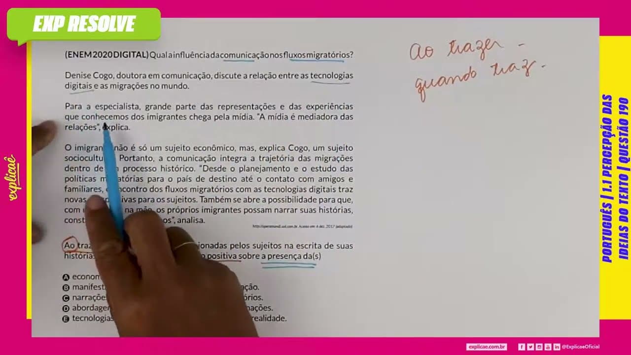 Thumbnail: QUAL A INFLUÊNCIA DA COMUNICAÇÃO NOS FLUXOS MIGRATÓRIOS? DENISE(...) | PERCEPÇÃO DAS IDEIAS DO TEXTO