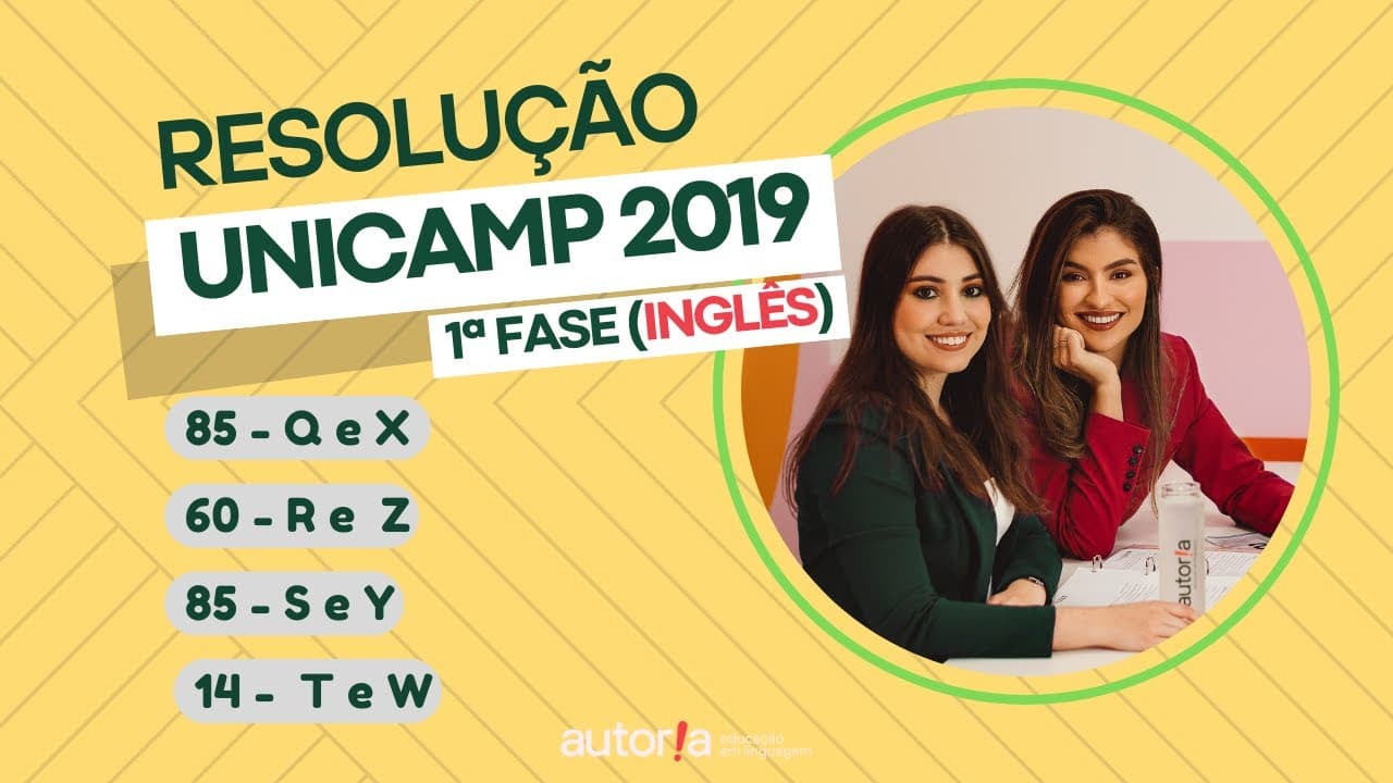 Thumbnail: Resolução UNICAMP 2019 (1ª fase) - Autoria Linguagem - Questão 85 (Inglês) | Linguagens, prova Q e X