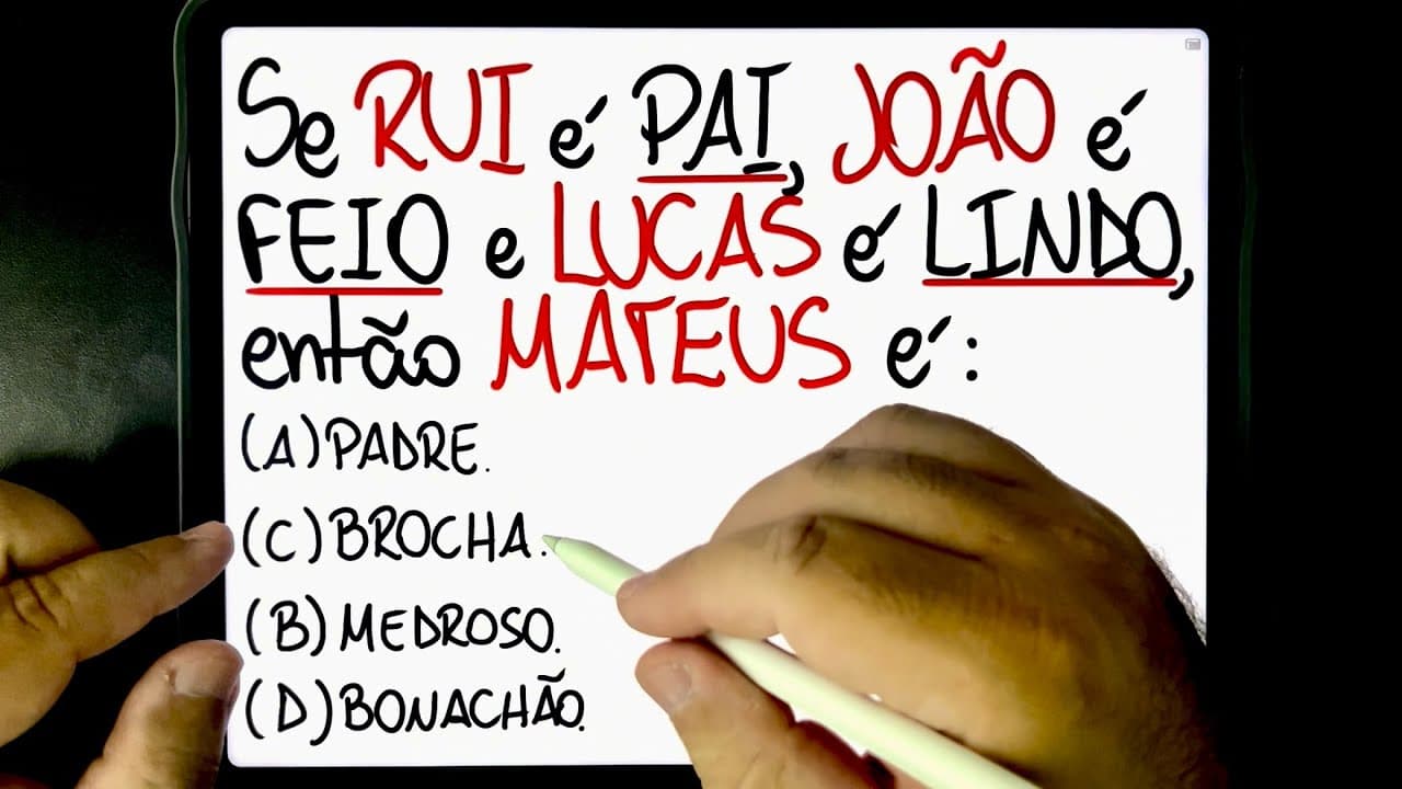Thumbnail: 🔥 RACIOCÍNIO LÓGICO para DESBUGAR OS ADJETIVOS QUE CADA NOME RECEBEU: O que o MATEUS é…??? 😁