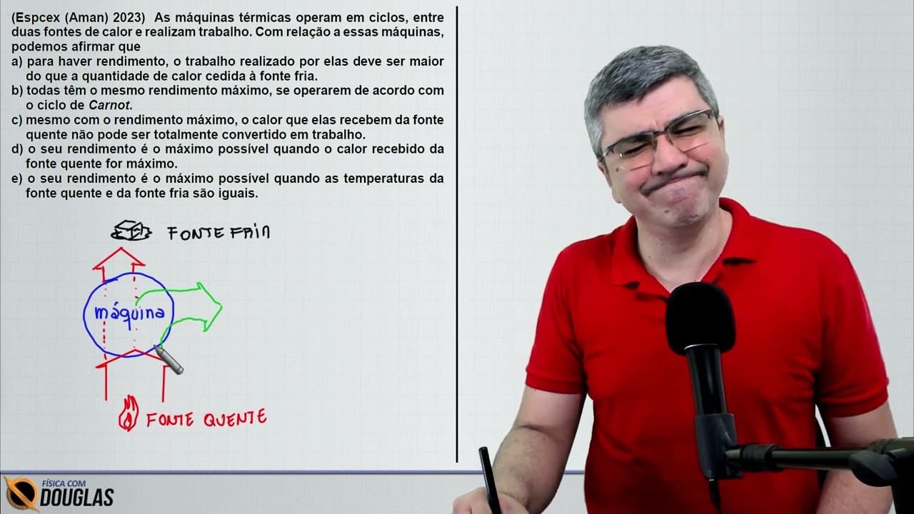 Thumbnail: (Espcex 2023) As máquinas térmicas operam em ciclos, entre duas fontes de calor e realizam trabalho.