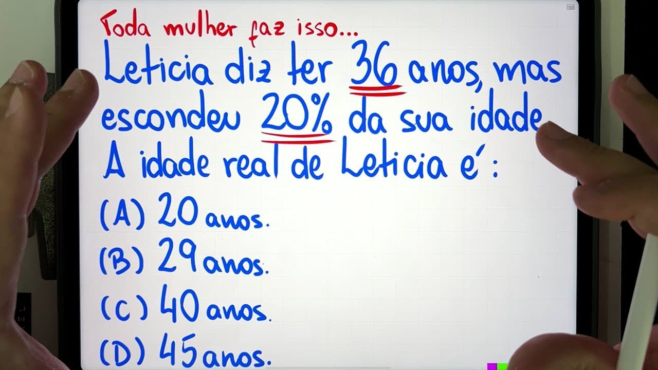 Thumbnail: 👀 Toda mulher esconde a idade? Leticia esconde 20% da sua idade... Você consegue resolver?
