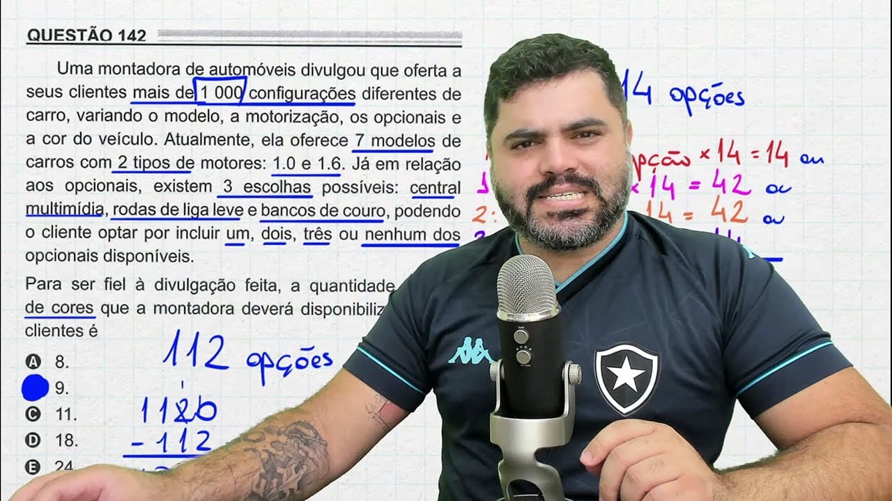 Thumbnail: 🔥 ENEM 2022 Matemática 142: Questão de COMBINATÓRIA | Uma montadora de automóveis divulgou