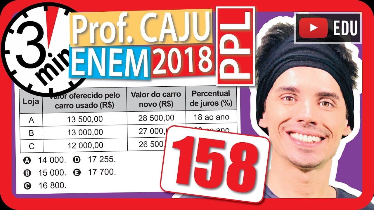 Thumbnail: 🏃[ENEM 2018 PPL] 158 📓 MATEMÁTICA FINANCEIRA Um rapaz possui um carro usado e deseja utilizá-lo
