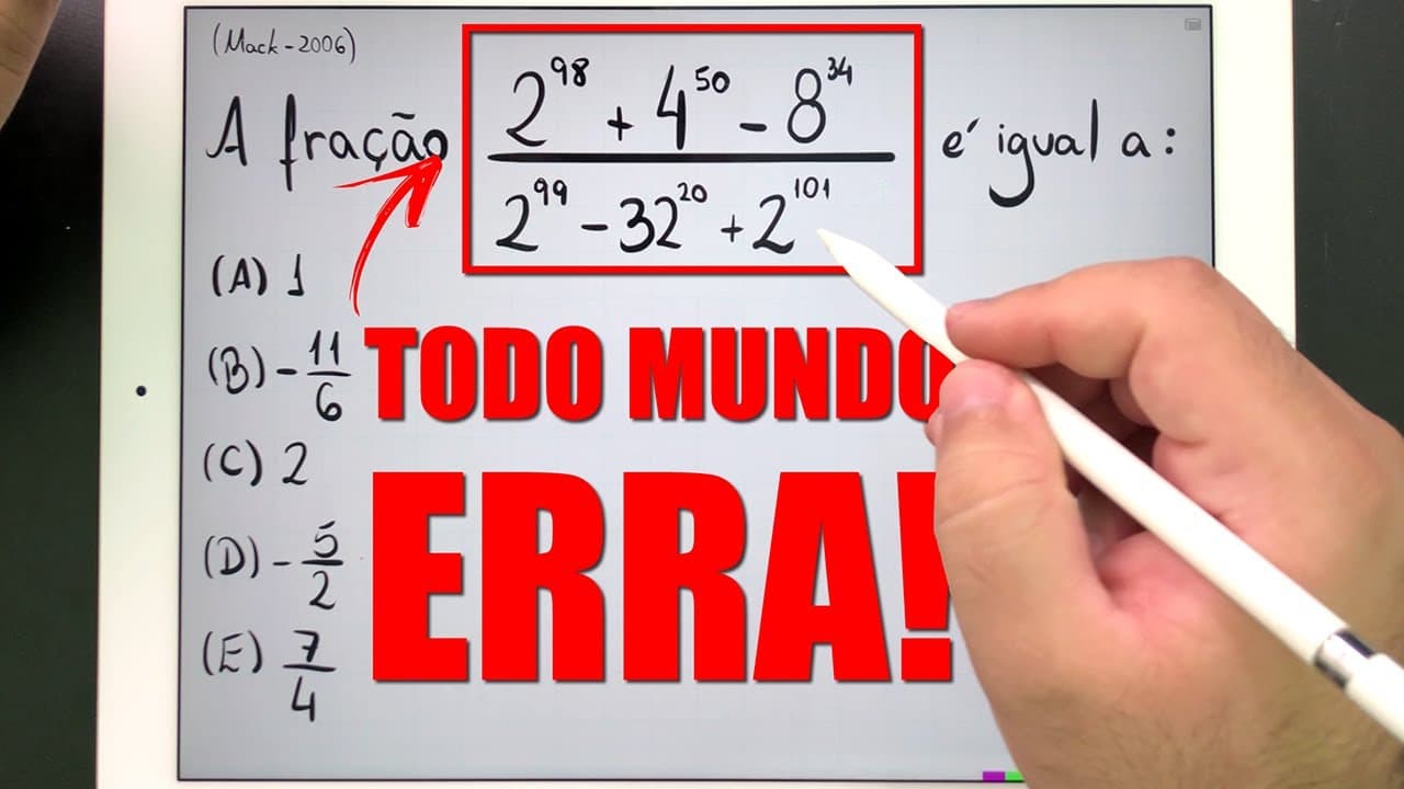 Thumbnail: 🚨 QUESTÃO DE CONCURSO PÚBLICO QUE TODO MUNDO ERRA em Matemática com Potências de Base 2 e Fração