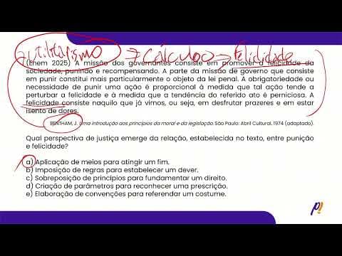 Thumbnail da aula: ENEM 2025 | A missão dos governantes consiste em promover a felicidade da sociedade, punindo...