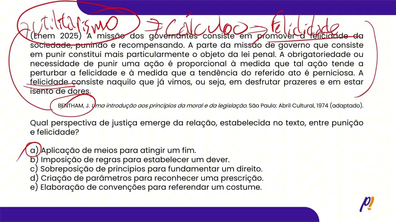 Thumbnail: ENEM 2025 | A missão dos governantes consiste em promover a felicidade da sociedade, punindo...