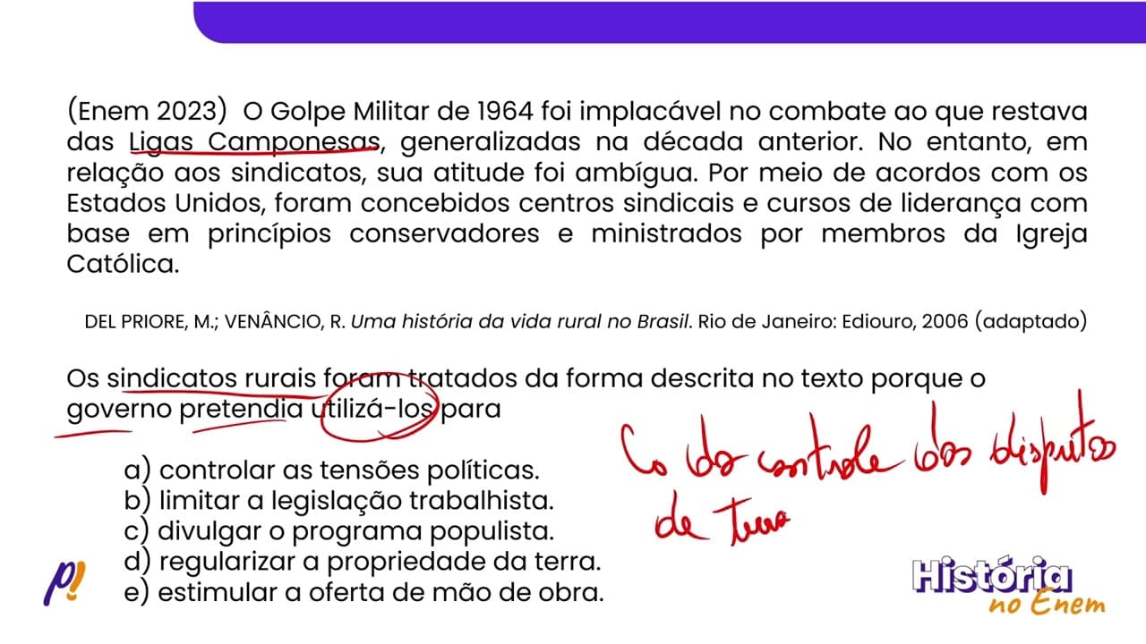 Thumbnail: ENEM 2023 - POPULISMO NO BRASIL - DITADURA CIVIL MILITAR | O Golpe Militar de 1964 foi...