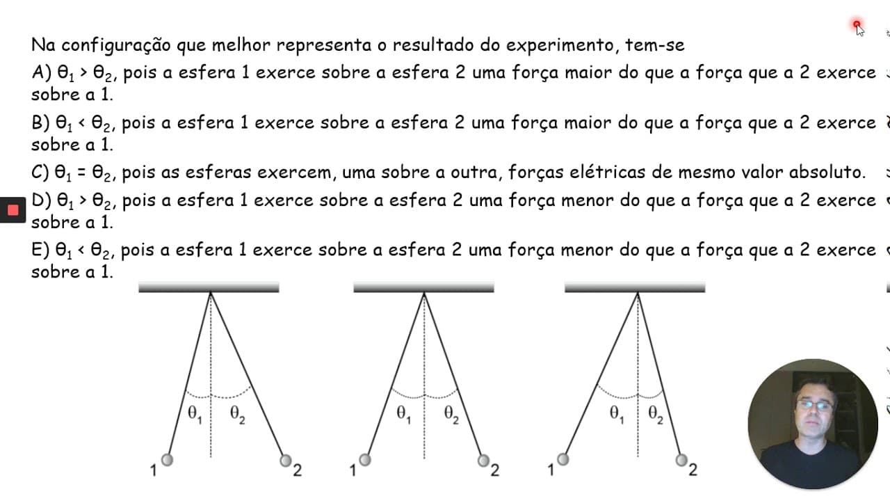 Thumbnail: UFMG 2013: Gustavo dispõe de duas esferas metálicas, 1 e 2, de raios iguais e muito pequenos ...