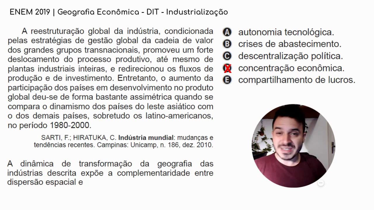 Thumbnail: ENEM 2019 - Geografia | Geografia Econômica - DIT - Industrialização