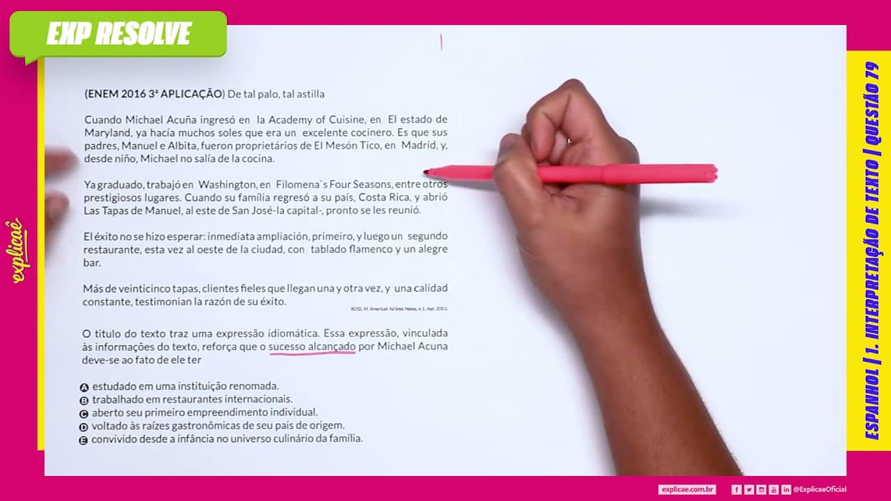 Thumbnail: DE TAL PALO, TAL ASTILLA CUANDO MICHAEL ACUÑA INGRESÓ EM LA ACADEMY (...) |  INTERPRETAÇÃO DE TEXTO