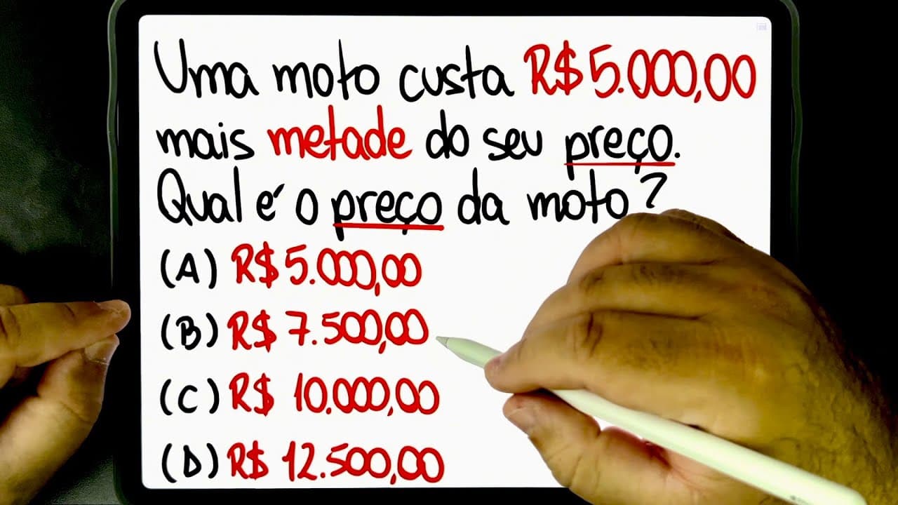 Thumbnail: 🔥 Quanto custa a MOTO? R$ 5.000,00 mais METADE DO PREÇO 😱 Você consegue resolver?