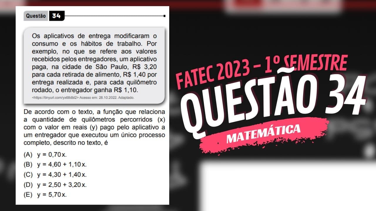 Thumbnail: Resolução da Questão 34 - FATEC: 1°sem 2023 (Matemática)