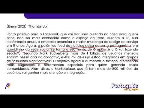Thumbnail da aula: ENEM 2021 - ESTUDOS DO SENTIDO | Thumbs Up. Ponto positivo para o Facebook, que vai dar uma...