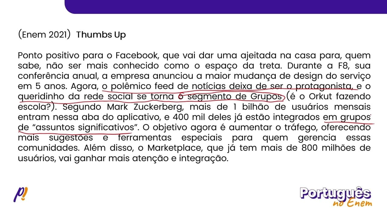 Thumbnail: ENEM 2021 - ESTUDOS DO SENTIDO | Thumbs Up. Ponto positivo para o Facebook, que vai dar uma...