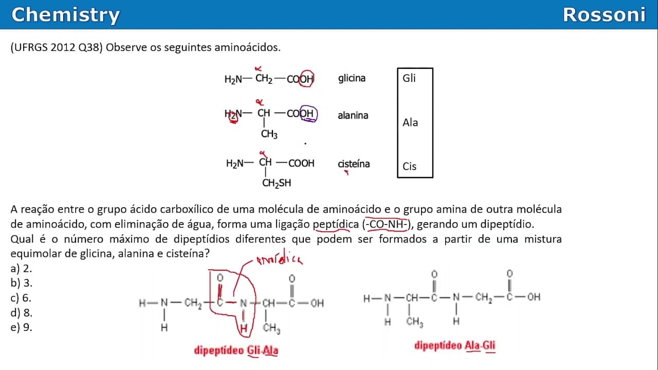 Thumbnail: UFRGS 2012 Química - Questão 38 - Aminoácidos e dipeptídeos
