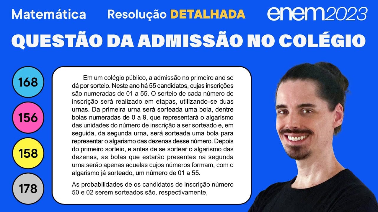 Thumbnail: 🔵 Questão da admissão no colégio: ENEM 2023 Matemática (Detalhada) - Probabilidade