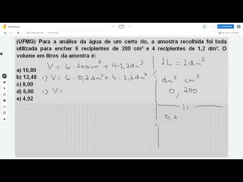 Thumbnail da aula: (UFMG) Para a análise da água de um certo rio, a amostra recolhida foi toda utilizada para encher
