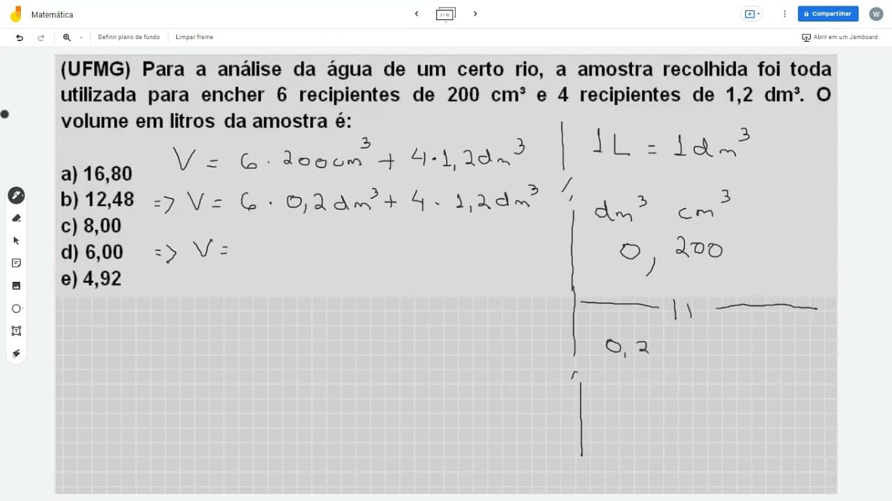 Thumbnail: (UFMG) Para a análise da água de um certo rio, a amostra recolhida foi toda utilizada para encher
