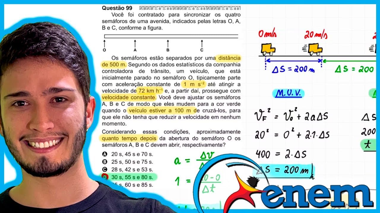 Thumbnail: ENEM 2020 - Você foi contratado para sincronizar os quatro semáforos de uma avenida, indicados pelas