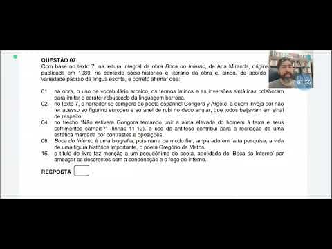 Thumbnail da aula: Prova comentada Vestibular UFSC 2023 Língua Portuguesa e Literatura Questão 07 - Boca do Inferno