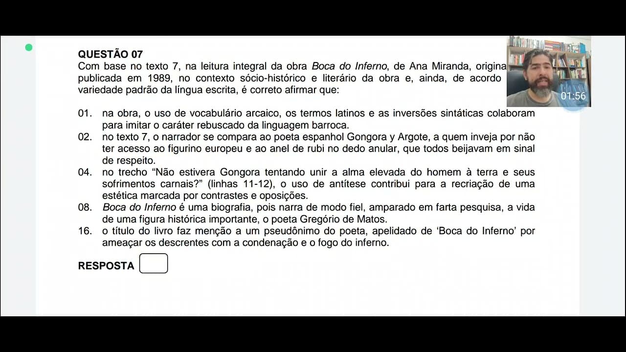 Thumbnail: Prova comentada Vestibular UFSC 2023 Língua Portuguesa e Literatura Questão 07 - Boca do Inferno