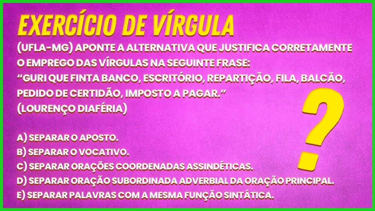 Thumbnail: EXERCÍCIO RESOLVIDO DE VÍRGULA - Profa. Pamba