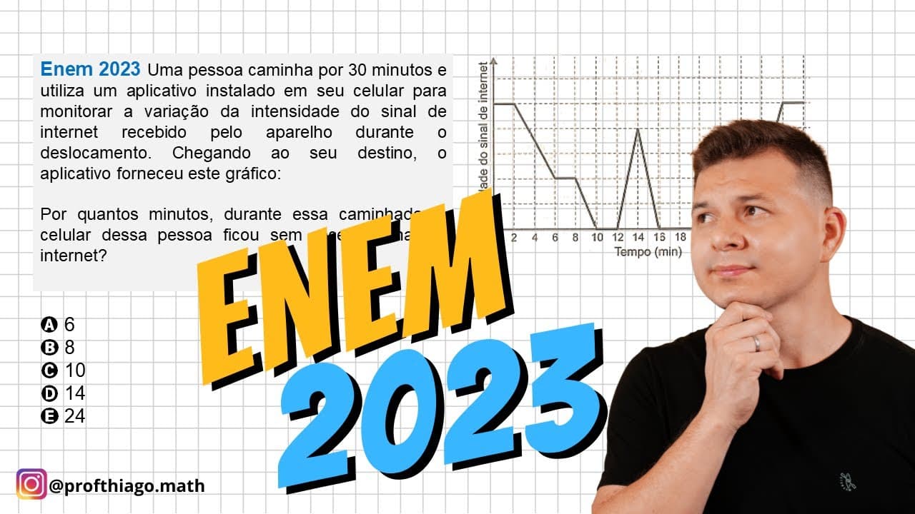 Thumbnail: ENEM 2023 - MATEMÁTICA - Uma pessoa caminha por 30 minutos e utiliza um aplicativo instalado...